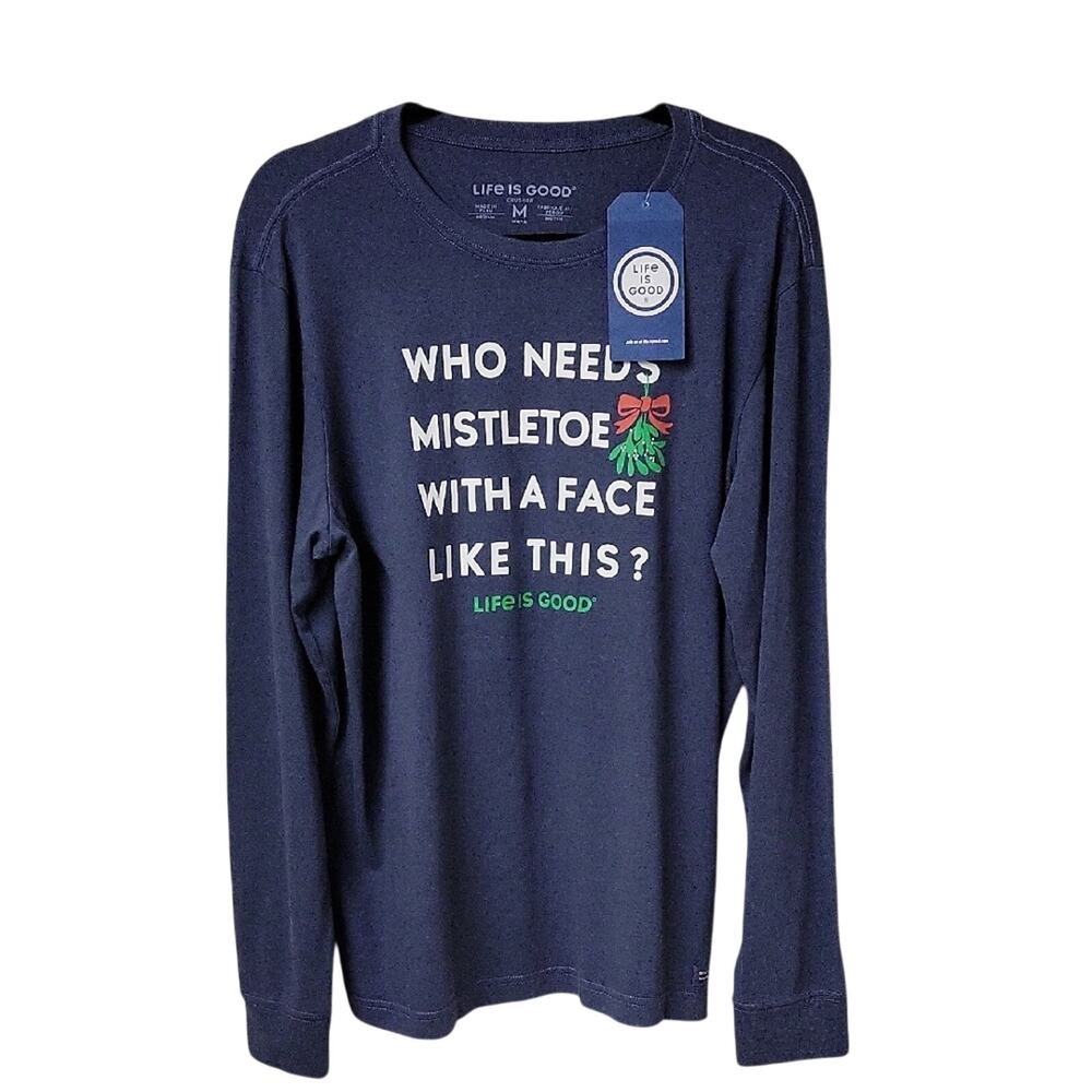 Life is Good Navy Long Sleeve Shirt Holiday Graphic Mens Size Medium NWT